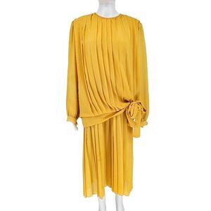 Vintage 70's Women's Pleated 2-Piece Dress Yellow 18